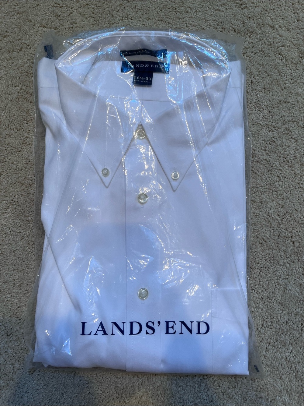Lands' End Men's White Dress Shirt Button-Down